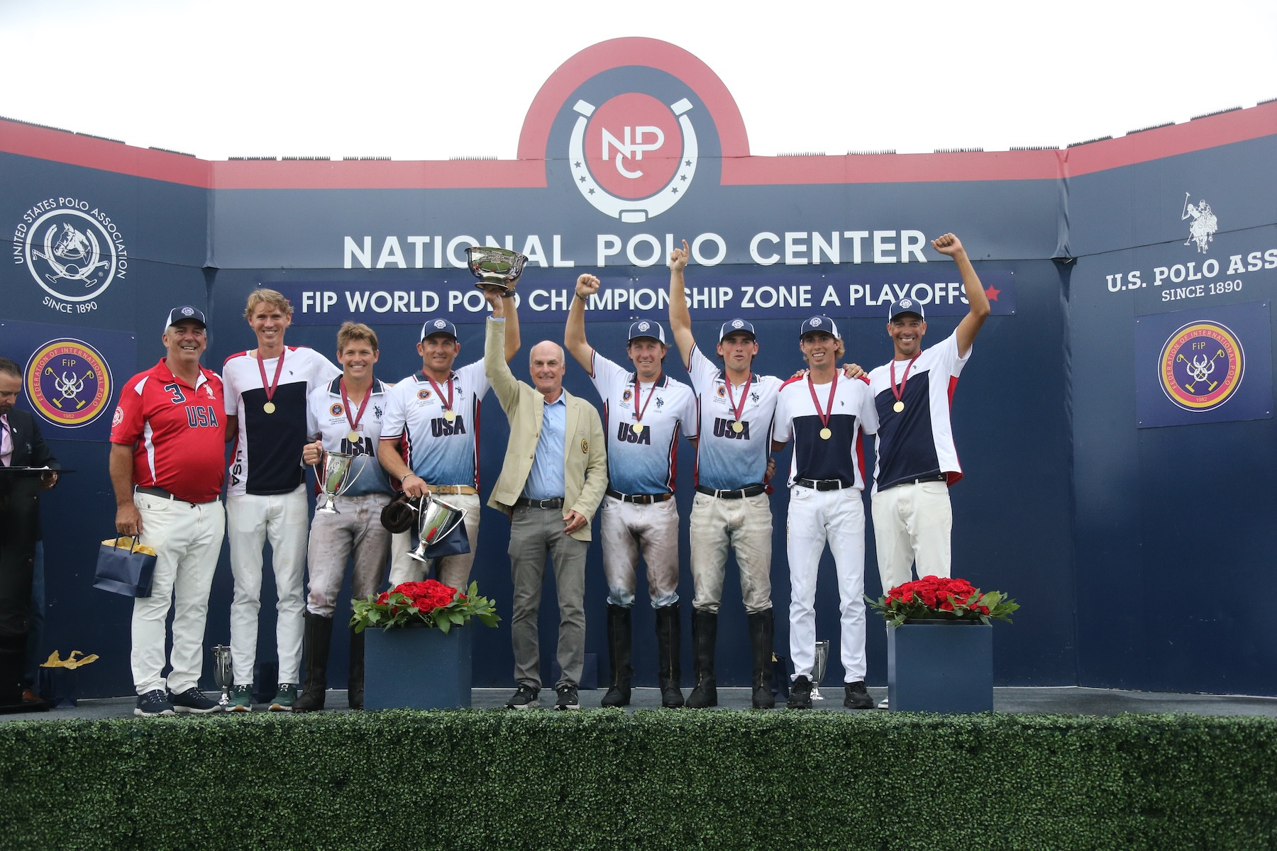 Equipo de Estados Unidos en el podio del playoff de la Zona A del Mundial FIP de Polo