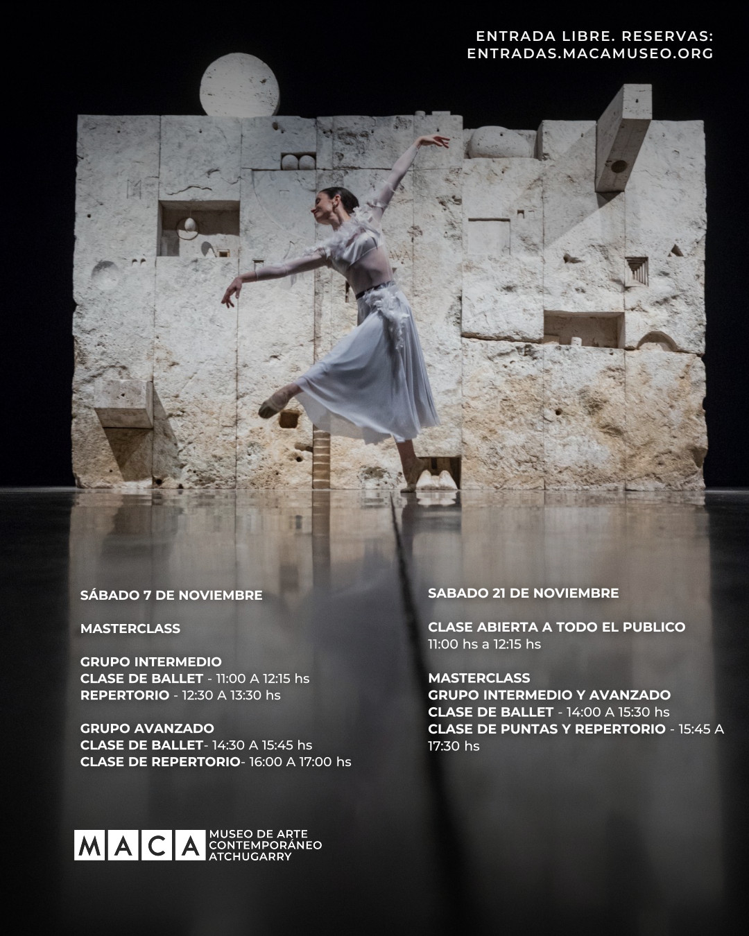 Afiche de las masterclasses de ballet de Nadia Mara en el MACA