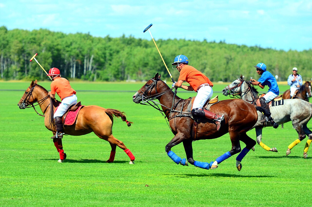 Jugadores de polo al galope durante un partido