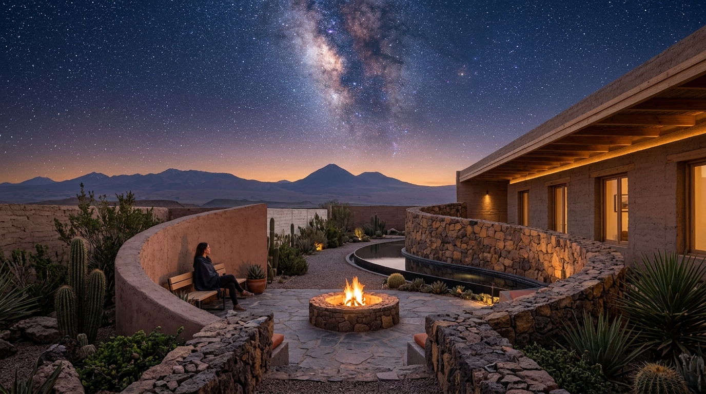 El silencio cósmico de San Pedro de Atacama: arquitectura vernácula de adobe, cielos protegidos y el santuario del nuevo lujo mineral.